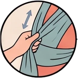 Dibujo: una mano tensa la tela de un fular sobre el cuerpo de quien portea.